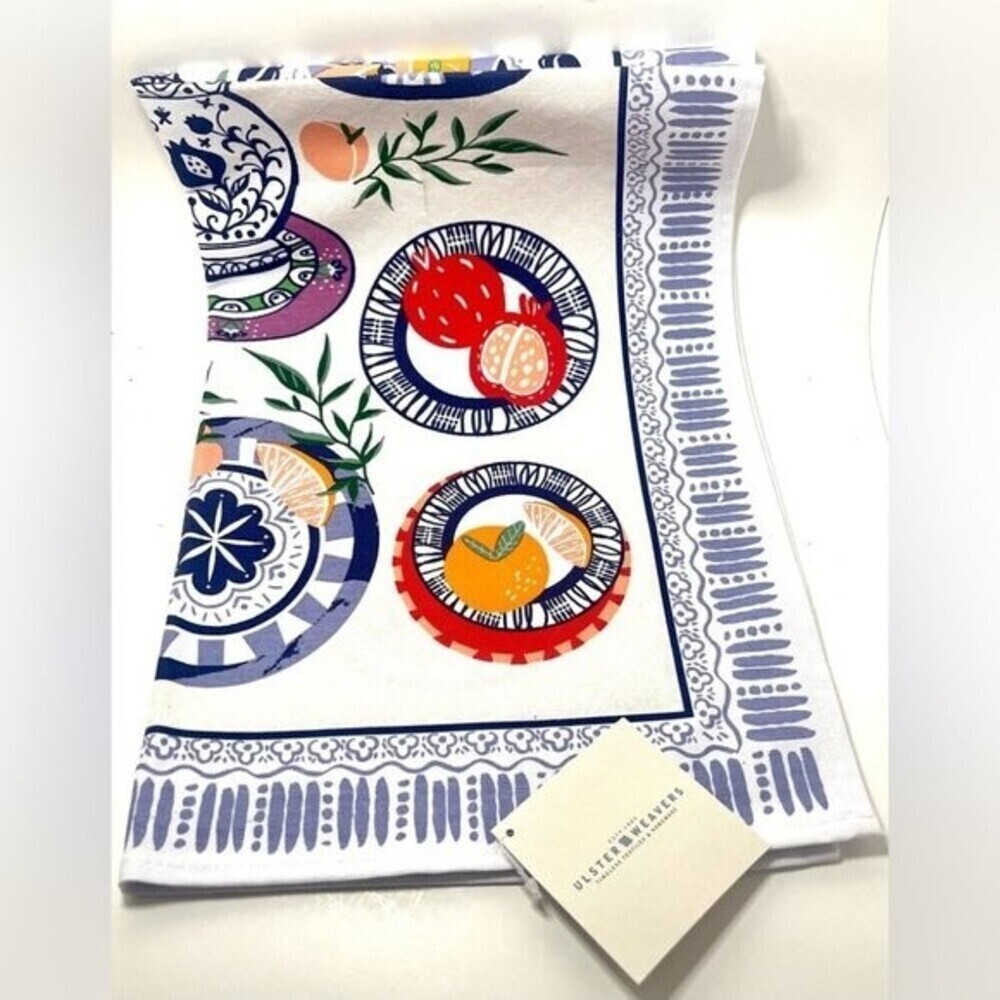 Ulster’s Weavers Cotton Tea Towel Mediterranean Plates Design New With Tags - Picture 3 of 5